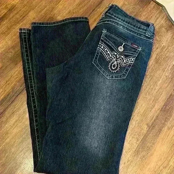 Angels 90s Low Rise Vintage Y2K Bedazzled Jeans Size 10 Dark Wash - Picture 13 of 16